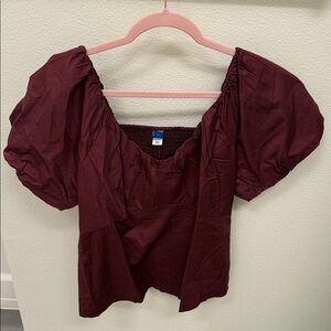 Old Navy Burgundy Puff Sleeve Blouse